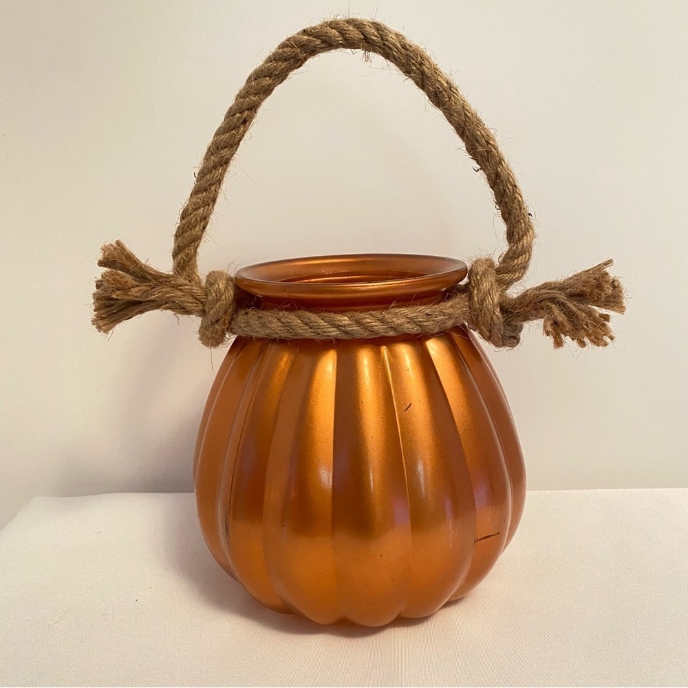 Metallic Orange Pumpkin Rope Handle Vase
